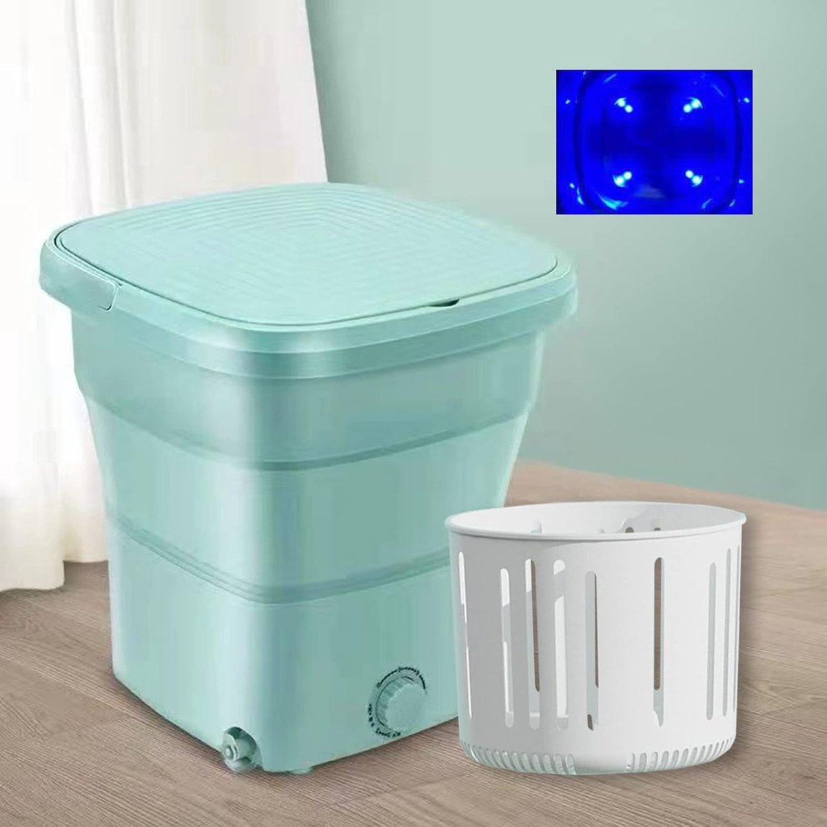 Draagbare Wasemmer Opvouwbare Wasmachine Reizen en Kamperen Semi-automatisch Centrifugeren 11 Liter Capaciteit Wit