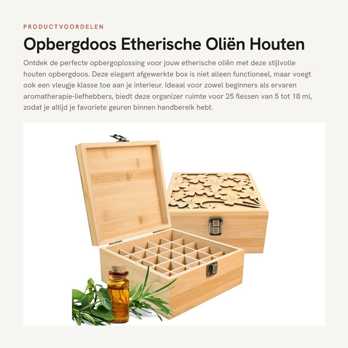 Dailygoods- Opbergdoos Houten - Opbergdoos voor Etherische Oliën - Aromatherapie Organizer - Elegant Design - Geschikt voor 5-18ml Flesjes - Perfect Cadeau - Etherische Oliebox
