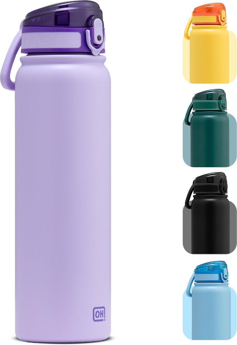 BentOH! RVS Waterfles 1000ml Volwassenen - Paars - Anti-overloop & Lekvrij – Met Eén Hand te Openen – BPA-vrij & Vaatwasserbestendig