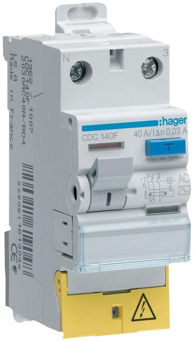 Differentiaalschakelaar - Stroomonderbreker - Veilige Stroomvoorziening - Type AC - 40 Ampère - Grijs