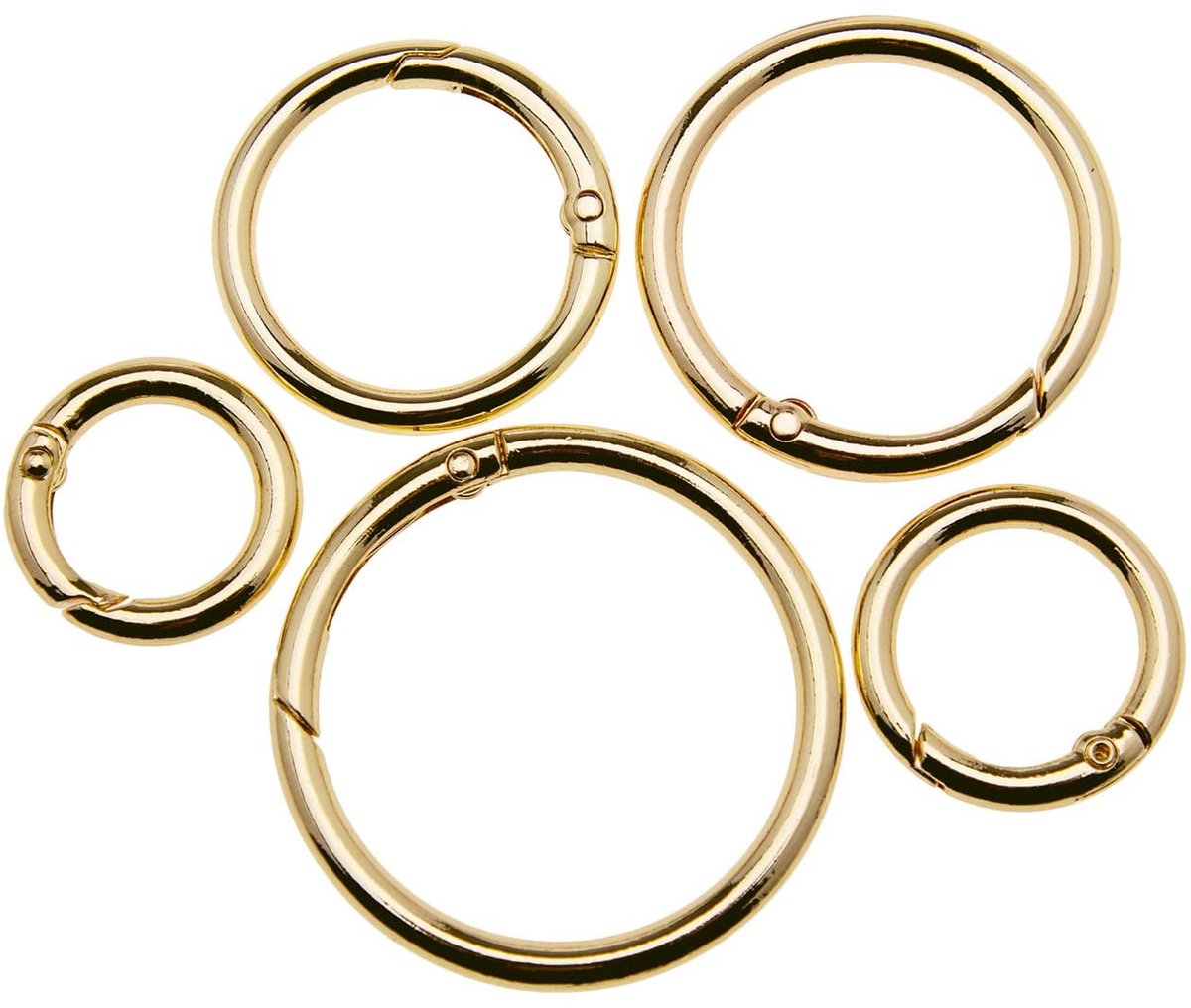 Dailygoods- Karabijnhaak Goud - 15 Stuks - Zinklegering - Ronde Musketonhaak - 5 Maten - Lichtgewicht en Corrosiebestendig - Snapclip
