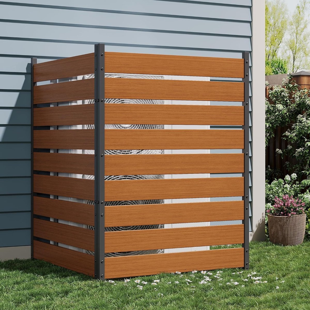 Cederhouten Privacyscherm - Container Ombouw & Airco Cover - 125 x 96 cm - Natuurlijk Houten Tuinscherm voor Afvalbakken, Warmtepomp en Tuin