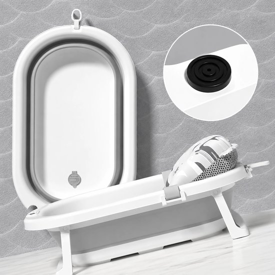 Opvouwbaar babybadje grijs met lcd-thermometer en kussentje Babybad — afbeelding 5