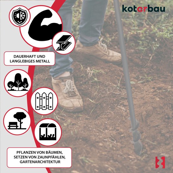KOTARBAU® Handgrondboor, Palenboor, ⌀ 50 mm, Metaal, 115 cm, Zwart, Grondboor, Grondboor voor Hekpalen, Handboor voor Grond, T-Greep, Ergonomisch en Robuust, Tuinboor — afbeelding 5