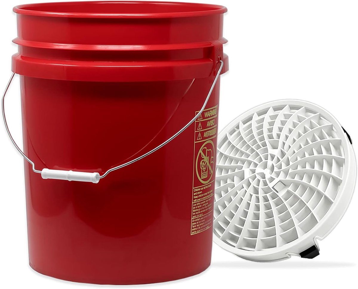 Autowasset Set - Reinigingsset Auto - Krasvrij Wassen - Vuil Scheidend Inzetstuk - 19 Liter - Rood Wit