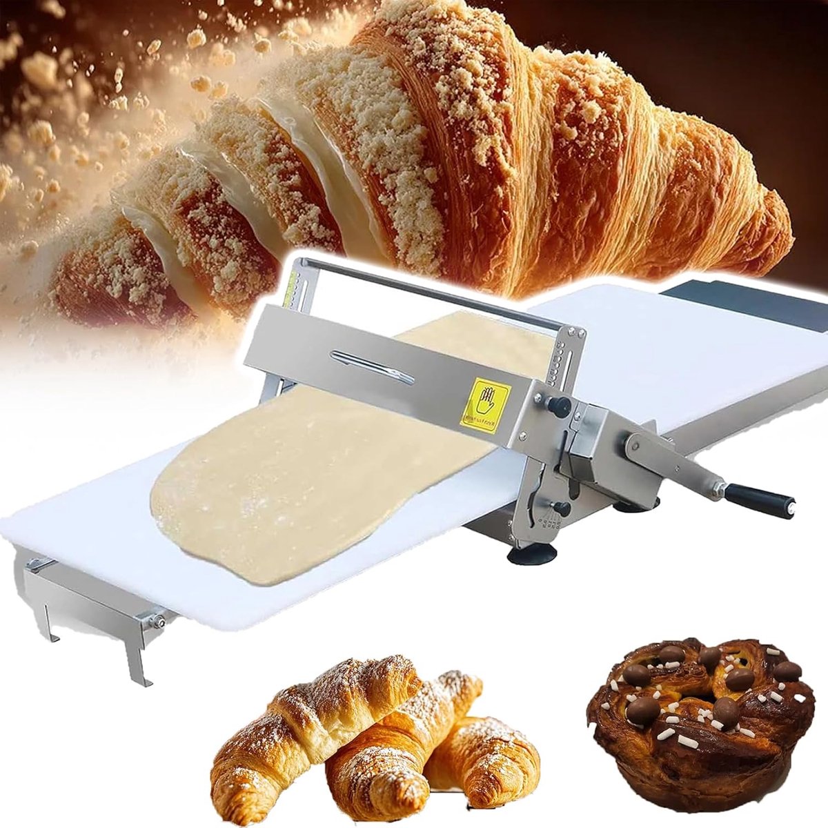 Handmatige Deegrol - Bakkerij Machine - Gebak Maken - Instelbare Dikte - Tot 25mm - Zilver