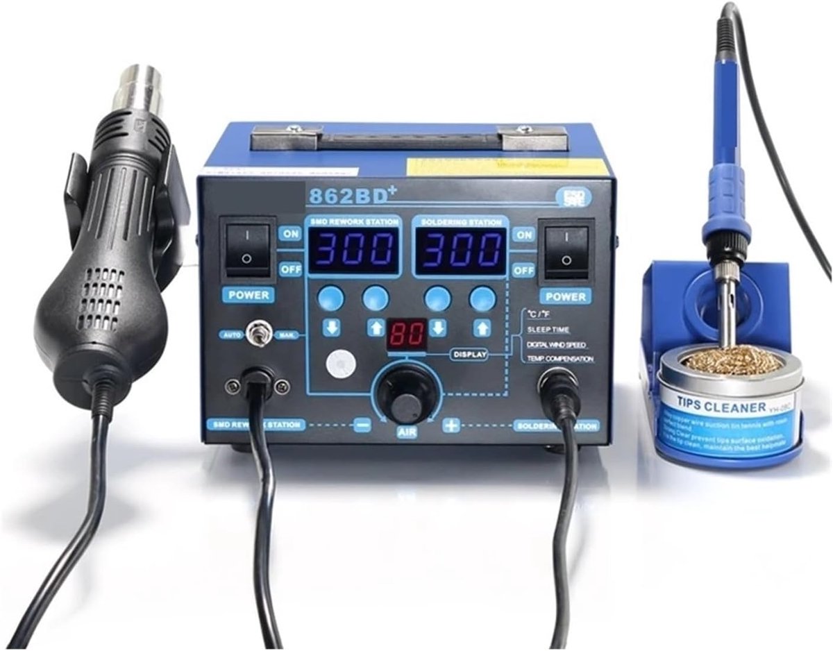 Soldeerstation - Hete Lucht Station - Elektronica Reparatie - Digitale Temperatuur Controle - 720 Watt - Zwart