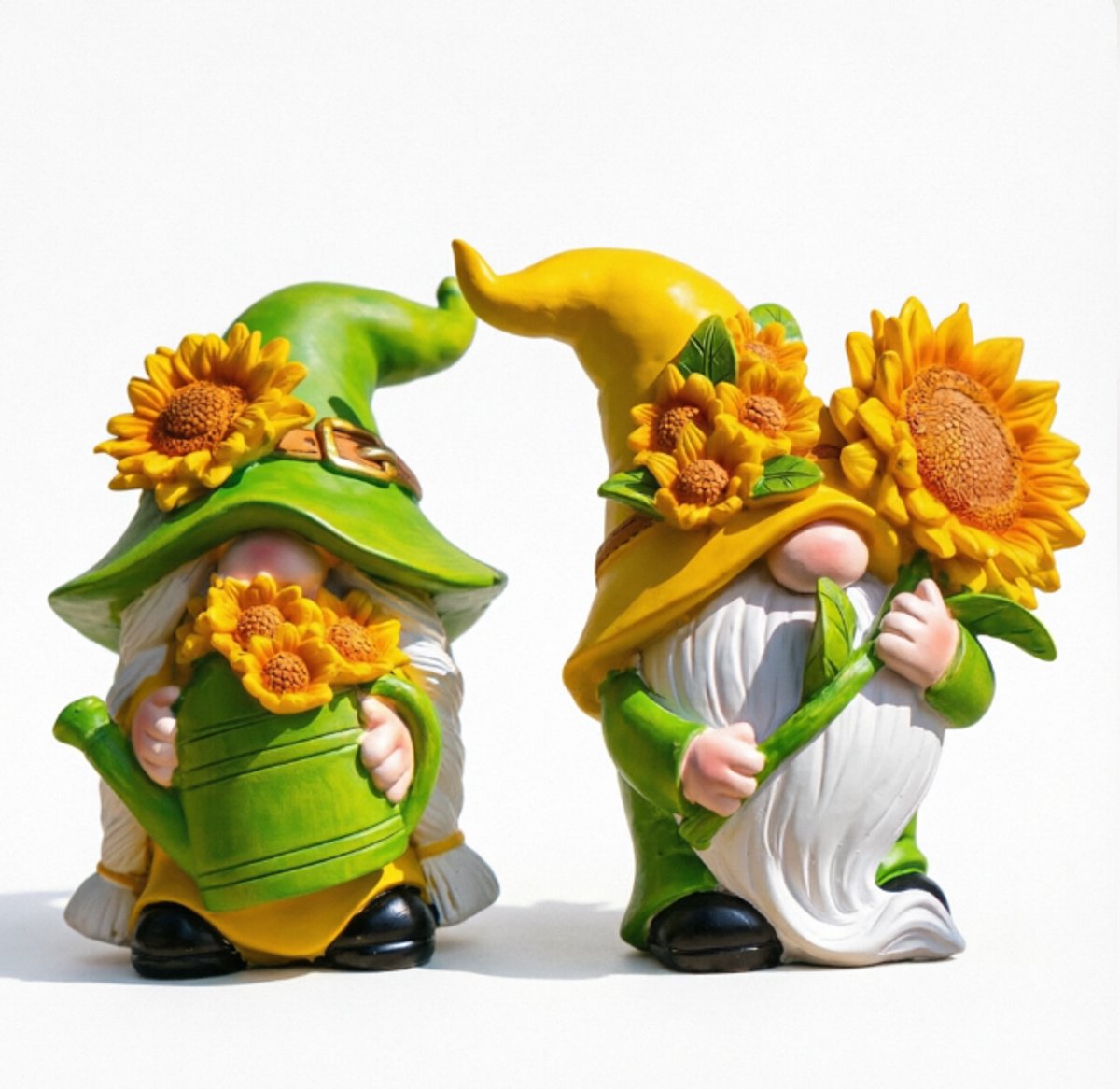 Namajunas Tuinkabouter - Tuinkabouters voor buiten - 2 stuks zonnebloem tuinkabouters decoratie - Hars - Buiten woondecoratie voor tuin, achtertuin en voortuin - Magisch tuinornament en creatief cadeau voor binnen en buiten Groen