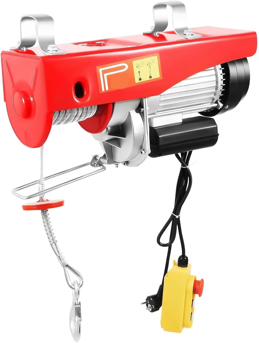 Elektrische takel - Hefmachine lier - Zware lasten tillen - Met afstandsbediening - 500kg capaciteit - Zilver rood