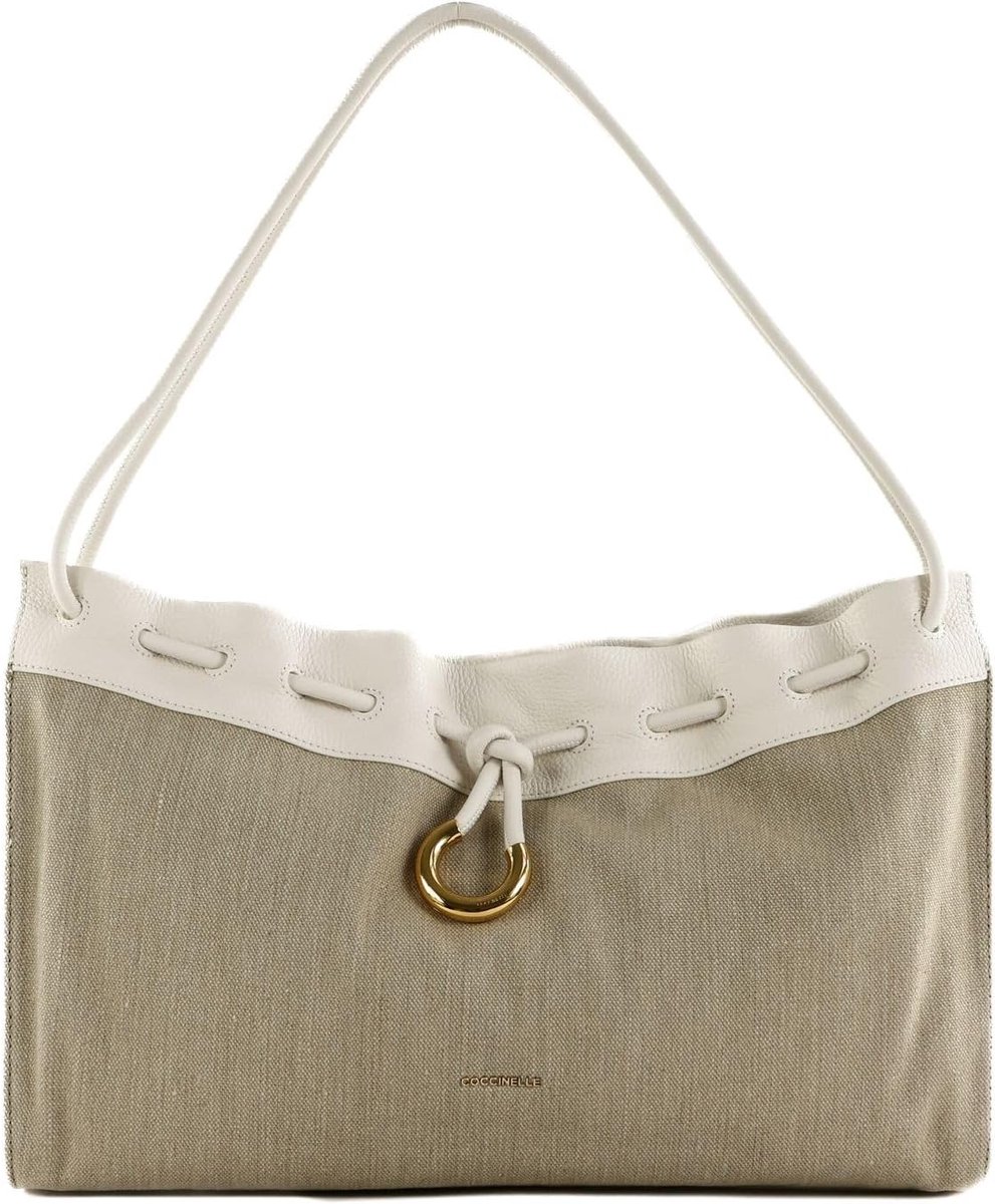 Schoudertas Canvas - Handtas - Dagelijks Gebruik - Verstelbare Vorm - 41 x 27 cm - Beige Zwart