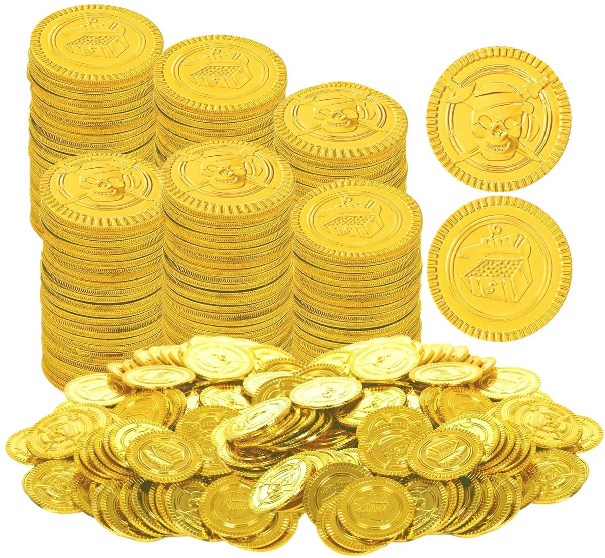 Dailygoods- Gouden Munten 100 Stuks - Piratenschat - Speelgoed - Kunststof - Feestdecoratie - Perfect voor Verjaardagsfeesten - Speelgeld
