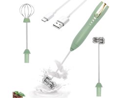 Elektrische melkopschuimer met dubbele roestvrijstalen gardes, USB-C oplaadbaar met 3 snelheden, handmixer voor latte, matcha, warme chocolademelk en eieren
