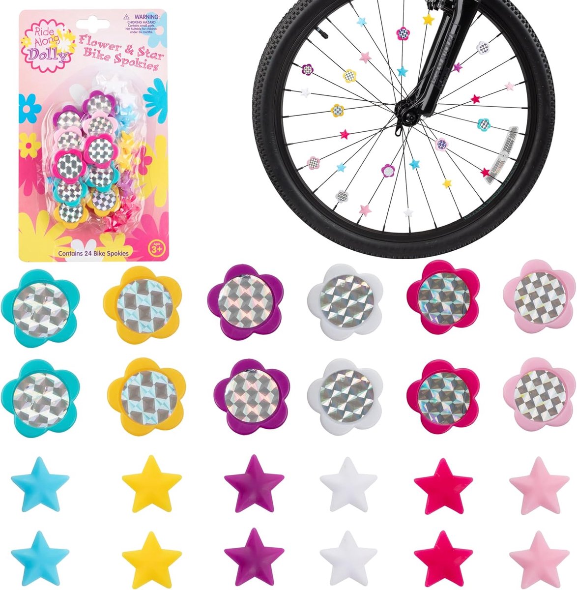 Fiets Spaak Decoraties Wiel Versiering Kinderfiets Opvrolijken Bloem en Ster Designs 24 Stuks Multicolor