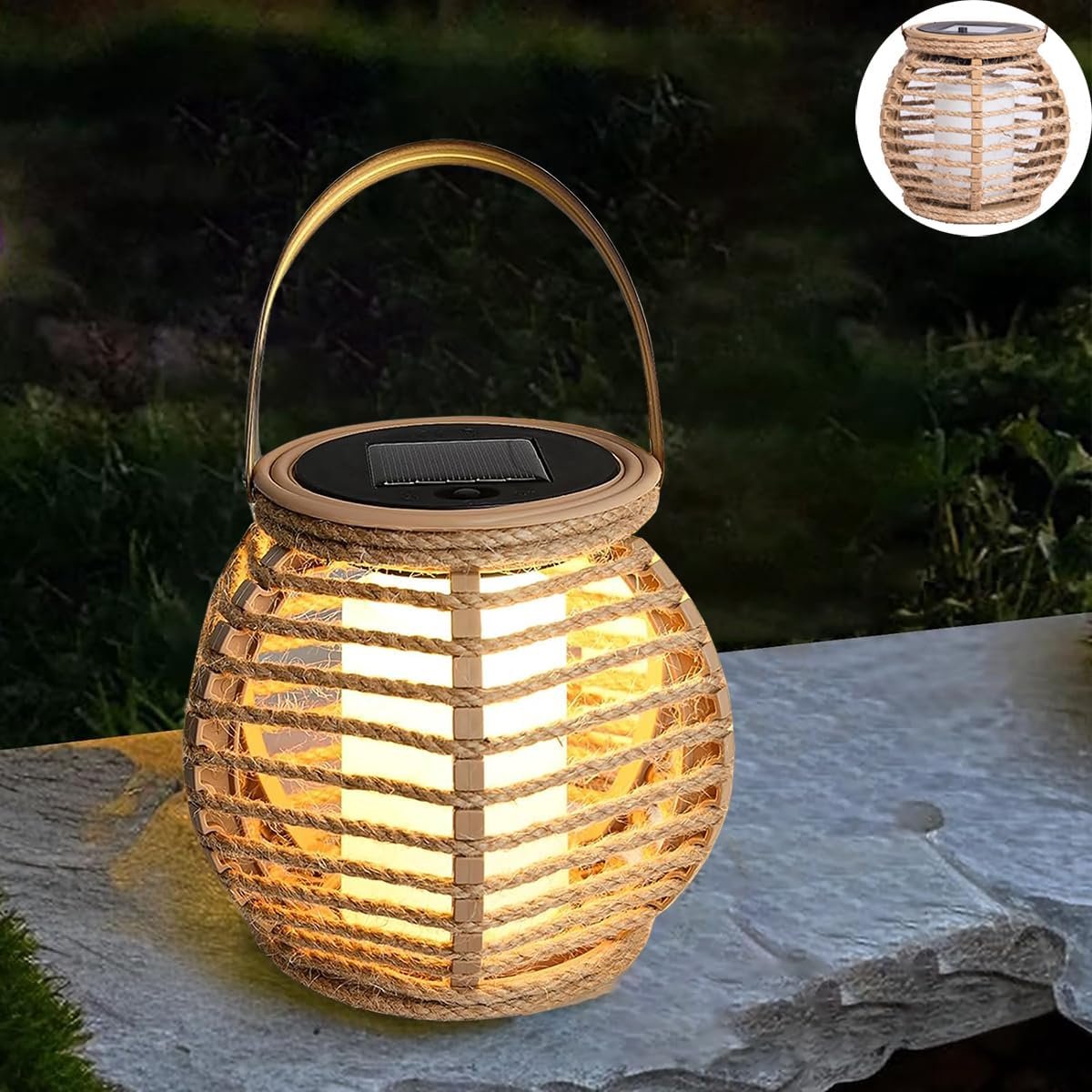 Solar Tuinlamp - Buitenlamp Rotan - Sfeerverlichting Buiten - IP65 Waterdicht - 15.5 x 14 