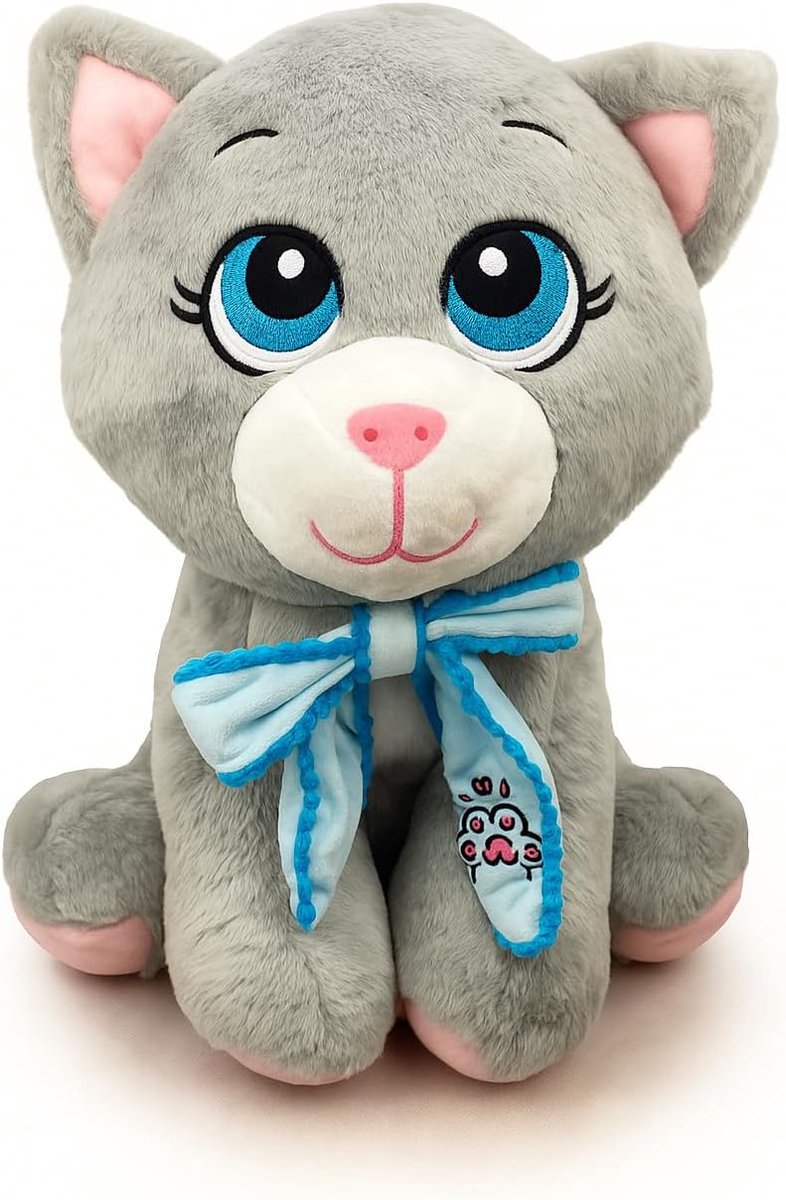 Knuffeldier kat - Pluche vriend - Knuffelen en spelen - Bijzonder zacht - 50 cm - Grijs
