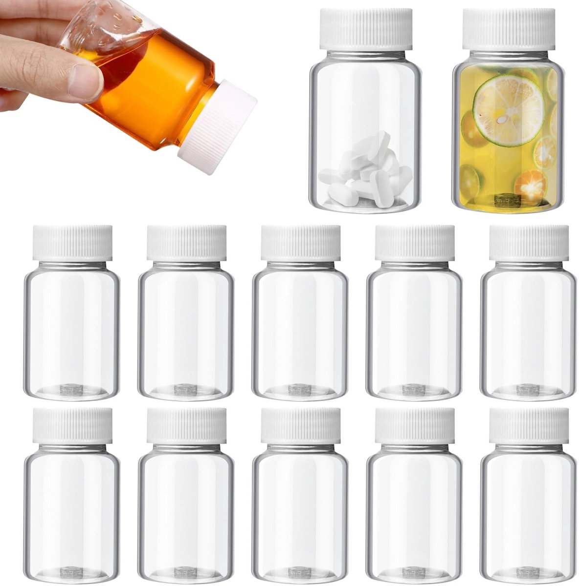 Dailygoods - Fles, 12 stuks sapflessen, 100 ml, herbruikbare PET, kunststof met deksel, melkfles voor sap, waterdranken