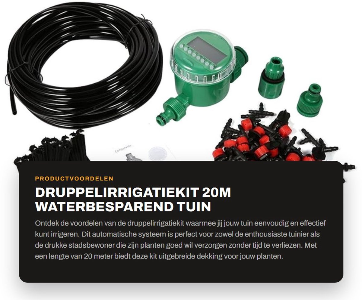 Dailygoods- Druppelirrigatiekit 20m - Automatische Druppelirrigatie - Waterdruppelaar - Irrigatiesysteem - Gemakkelijke Installatie - Regelbare Druppels