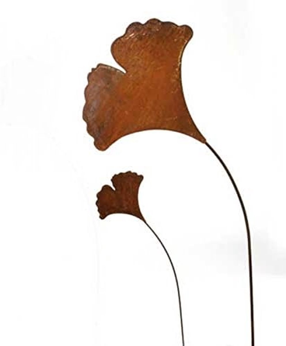 Tuinsteker Gingkoblad - Metaal decoratie - Tuin versieren - Patina afwerking - 30 x 120 cm - Bruin