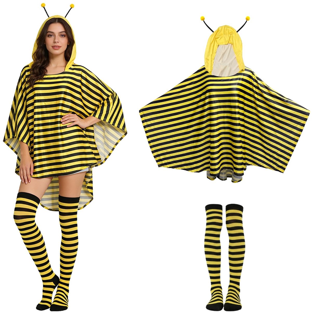 Dailygoods- Bijenkostuum voor Dames - Geel/Zwart - Carnaval Kostuum - Dierenkostuum - Cape Kostuum - Polyester - 65/90 cm - Carnavalskostuum