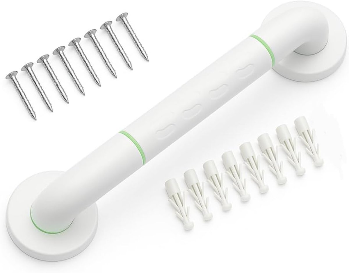 Veiligheidshandvat Badkamer - Steunbeugel Douche - Extra Stabiliteit - Fluorescerend Zichtbaar - 40 cm - Wit Grijs