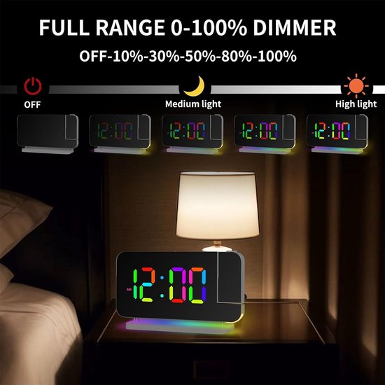 Digitale Wekker - Projectie Klok - Wakker Worden - Zonsopgang Simulatie - 5 cm Breed - Wit — afbeelding 3