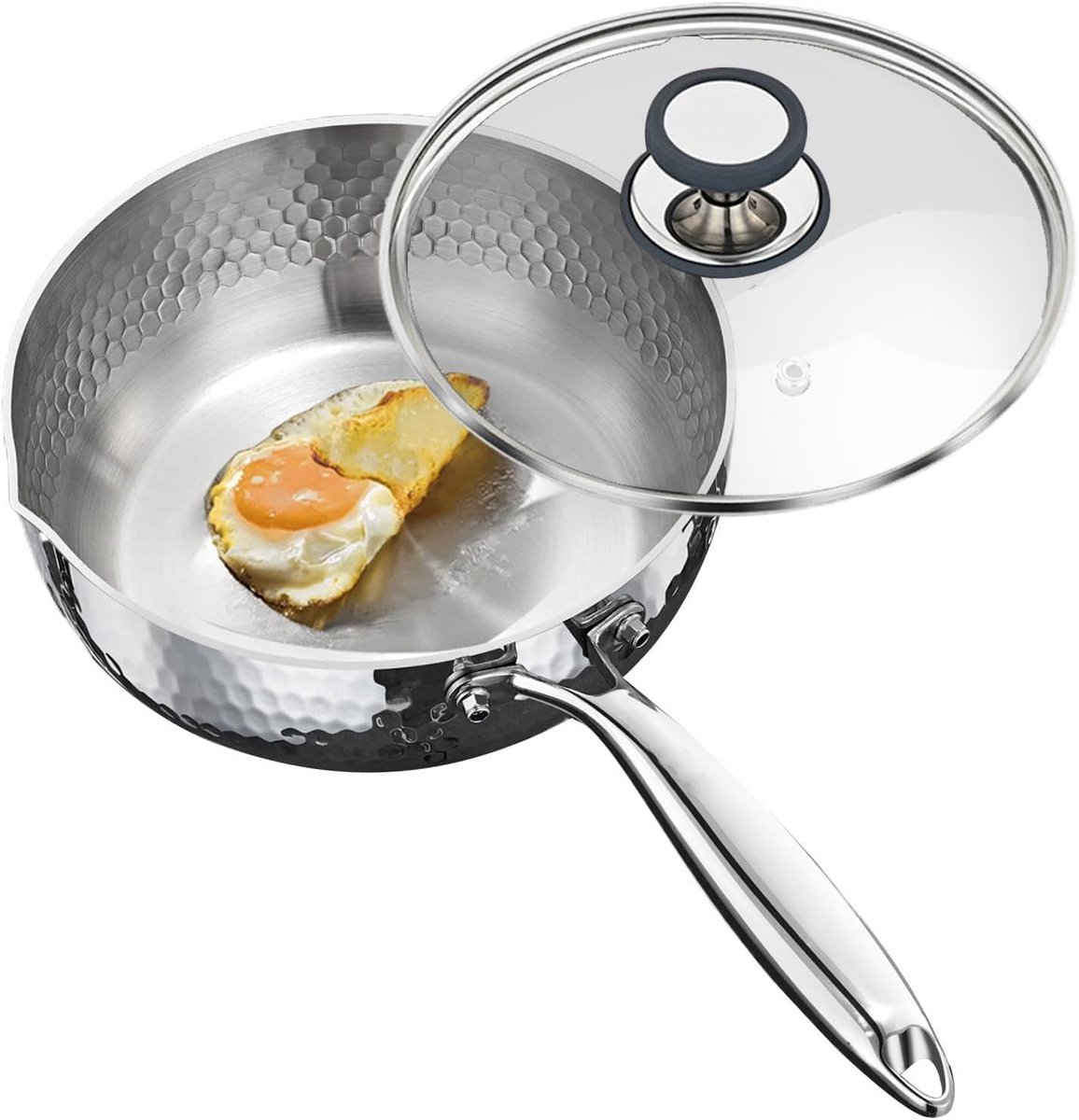 Steelpan met Deksel Kleine Sauspan Dagelijks Koken Dubbele Schenktuit 22 cm Diameter Zilverkleurig