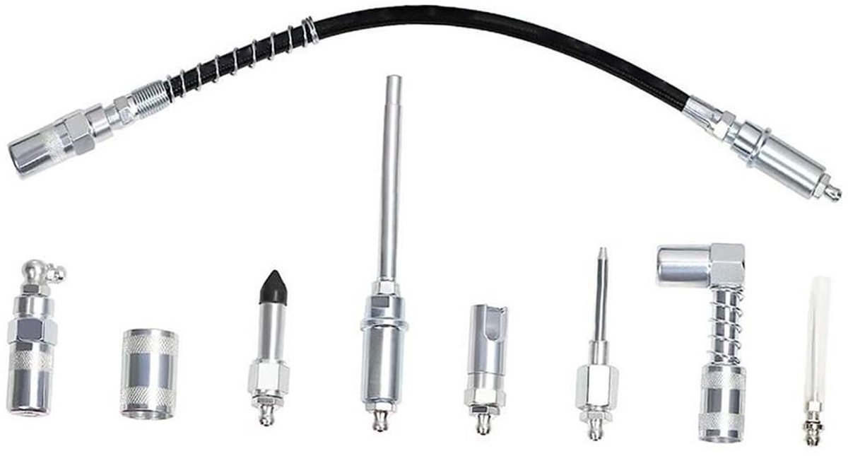 Dailygoods- Vetkoppelingsset 9-delig - Duurzaam - Lekvrij - Snelkoppeling - 90° Adapter - Max. Werkdruk 4500 PSI - Vetspuitaccessoires