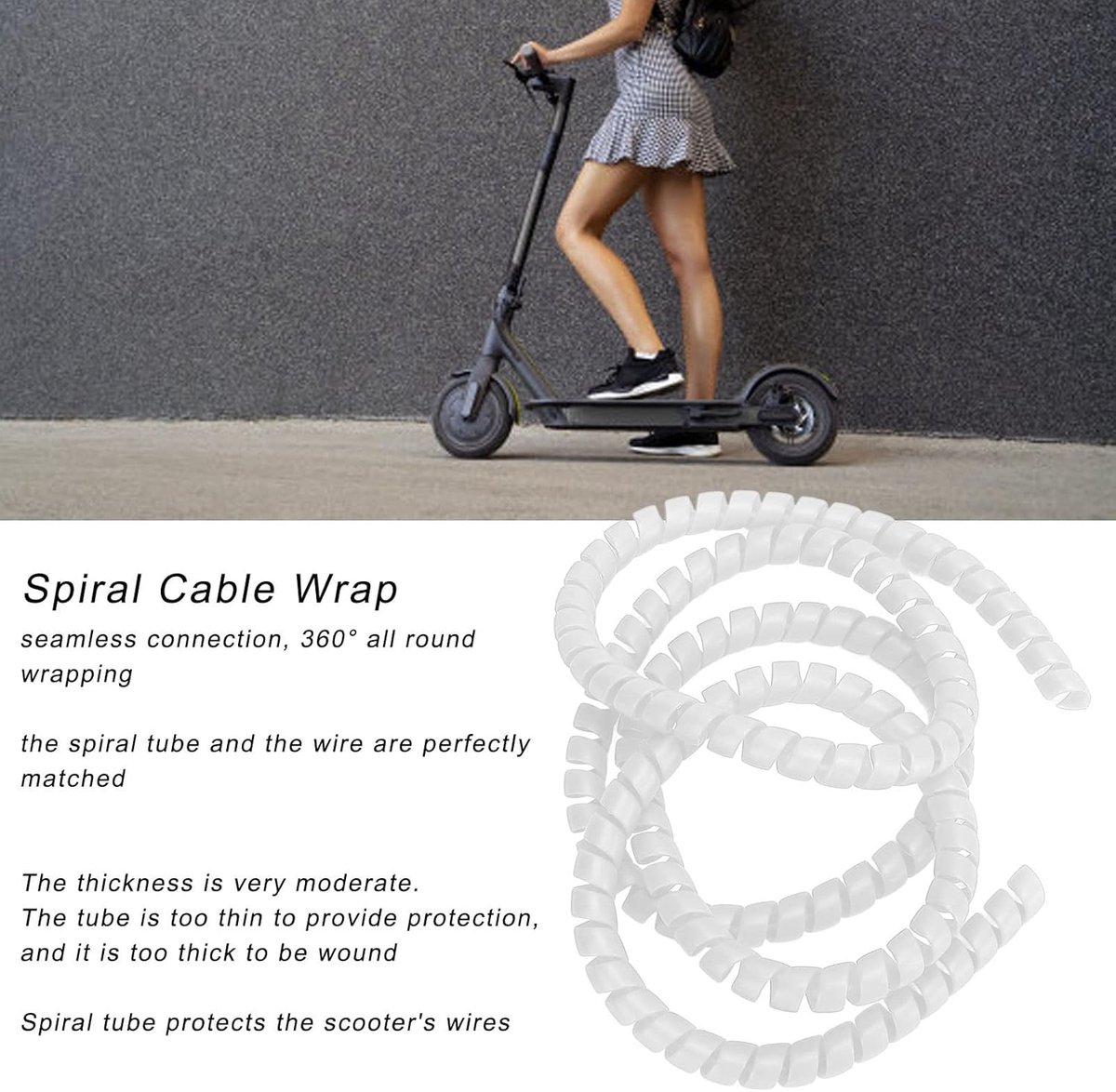Spiraaldraad beschermhoes - Kabelbescherming - Scooter onderhoud - 360 graden bescherming - 110 cm lang - Wit