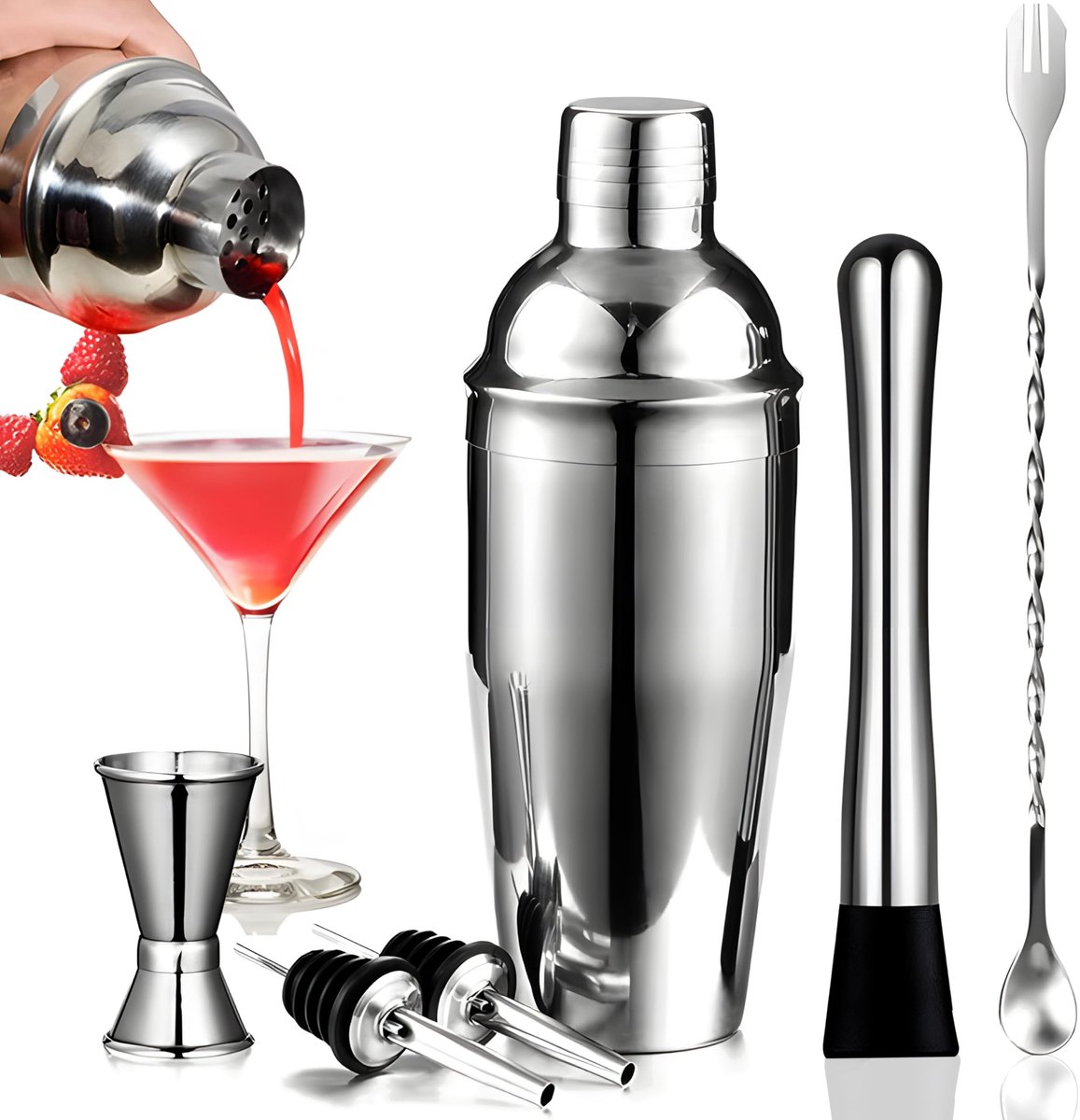 Dailygoods- Cocktailshakerset 6-delig - Professionele Cocktailshaker - Roestvrij Staal - Eenvoudig te Reinigen - Hoogwaardige Barset - 750 ml - Cocktailset