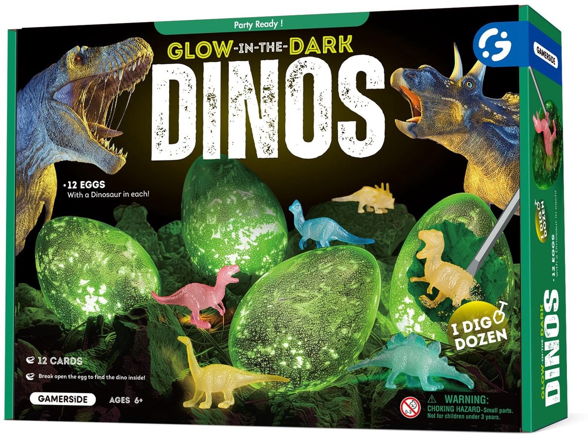Dailygoods- Dinosaurus-eieren Lichtgevend - Opgravingsset - 12 Dino-eieren - Dinosaurusspeelgoed - Paleontologie/Archeologie - Inclusief gebruiksaanwijzing