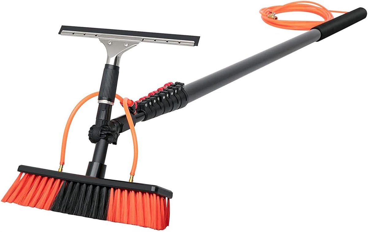 Wasborstelset - Telescopische reiniger - Hoge ramen wassen - Watergevoede paal - 6 meter lengte - Zilver