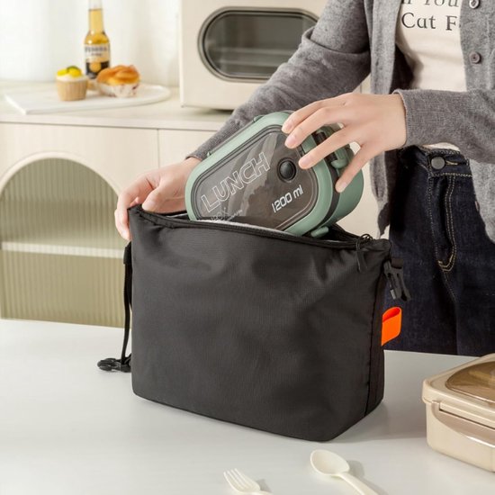 Geïsoleerde lunchtas met dikke aluminiumfolie-voering - Lekvrije thermische bentotas voor werk, school en picknicks - Ruime koel-/warmhoudtas - Inclusief verstelbare schouderriem - Geschikt voor alle leeftijden - Zwart van ZVD — afbeelding 2