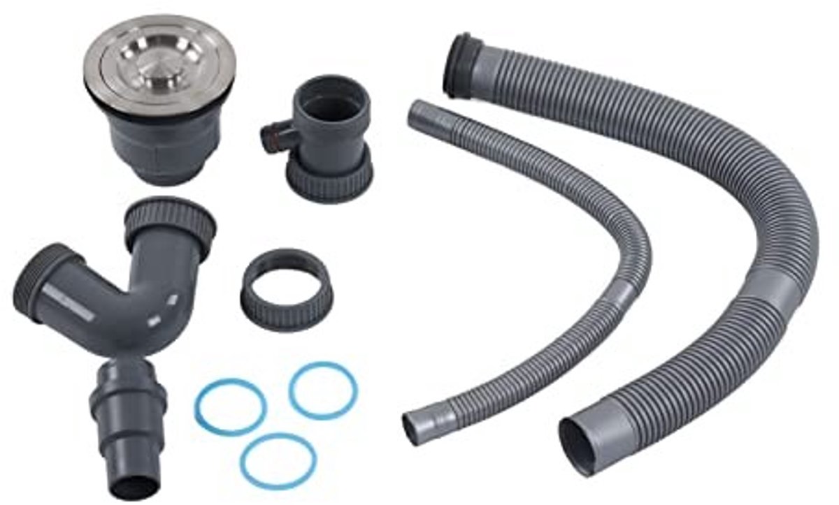 Dailygoods- Afvoerpijpset Hoogwaardig Materiaal - Gootsteenafvoer - Gootsteenafvoerstop - Keukenafvoer - Duurzaam - PVC Staaldraad