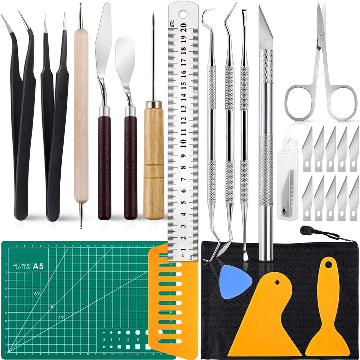 OUYLAF 28 stuks Snijmat - Handgereedschap - handgereedschap set - modelbouw gereedschapkit - Vinyl onkruidverwijderingsset - Vinyl voor het verwijderen van overtollig materiaal, het uitsnijden van kunstwerken, hobby's en scrapbooking