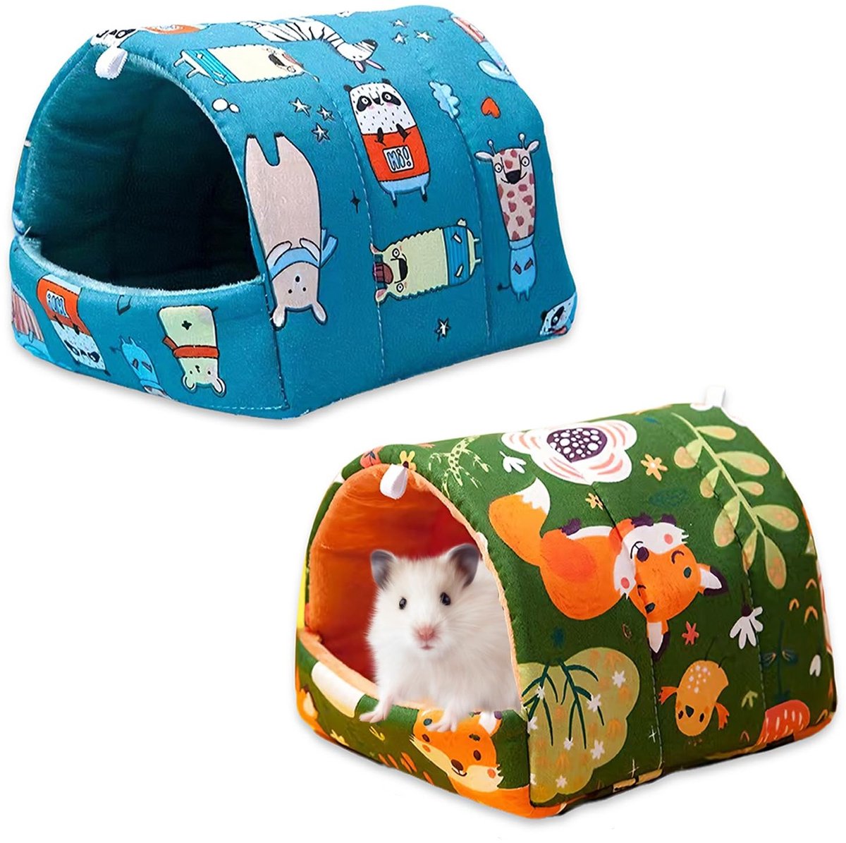 Dailygoods – 2 Stuks Cavia Bed – Wasbaar Knuffelhol en Verstopplaats – Hamsterkooi Accessoires voor Hamsters, Dwergkonijnen, Chinchilla’s, Gel, Fretten