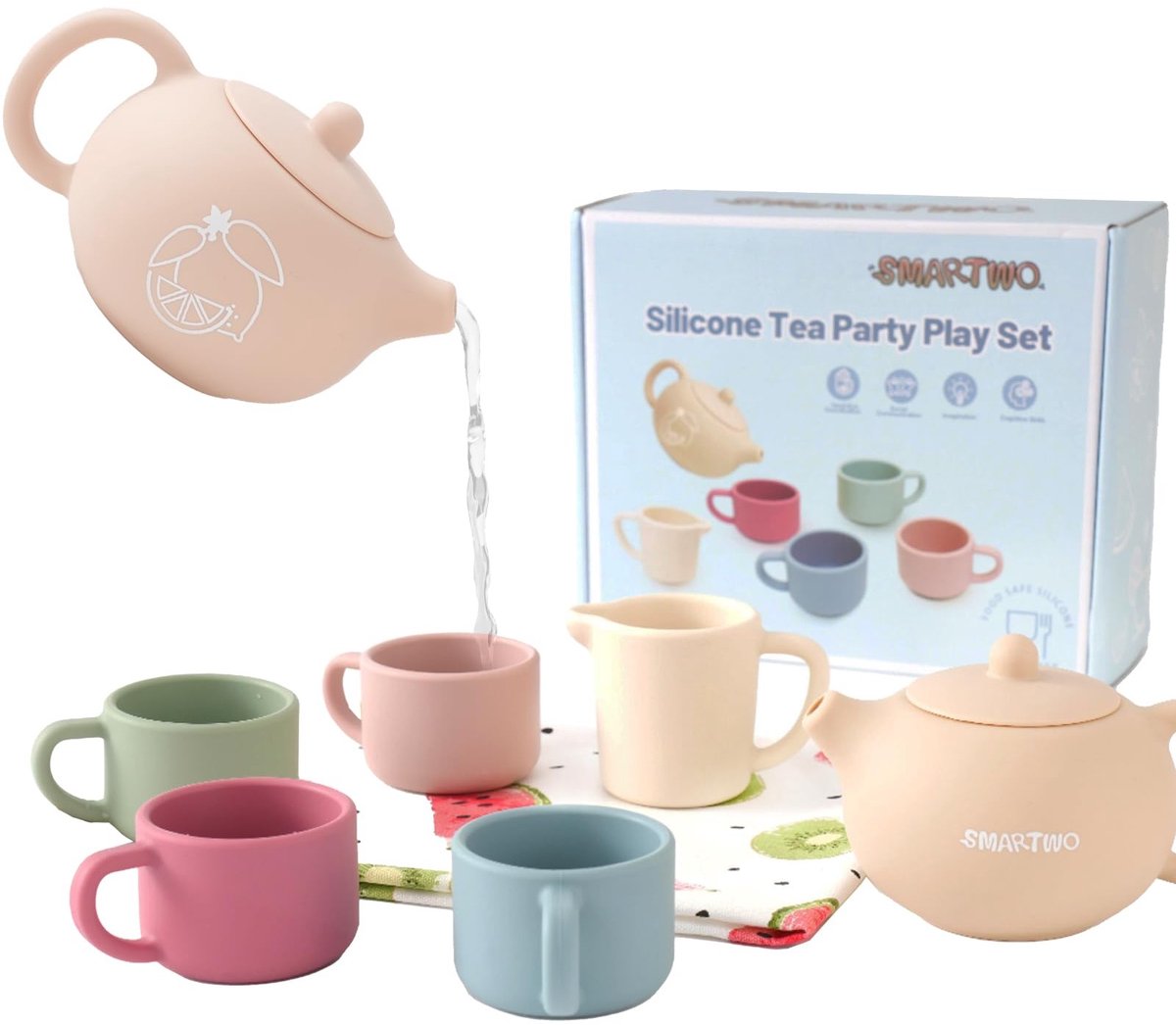 Dailygoods- Theeservies Siliconen - Theepot - Theekopjes - Melkkan - Speelset - Veiligheidswaarschuwing: Onder toezicht gebruiken - Speelgoedtheeservies