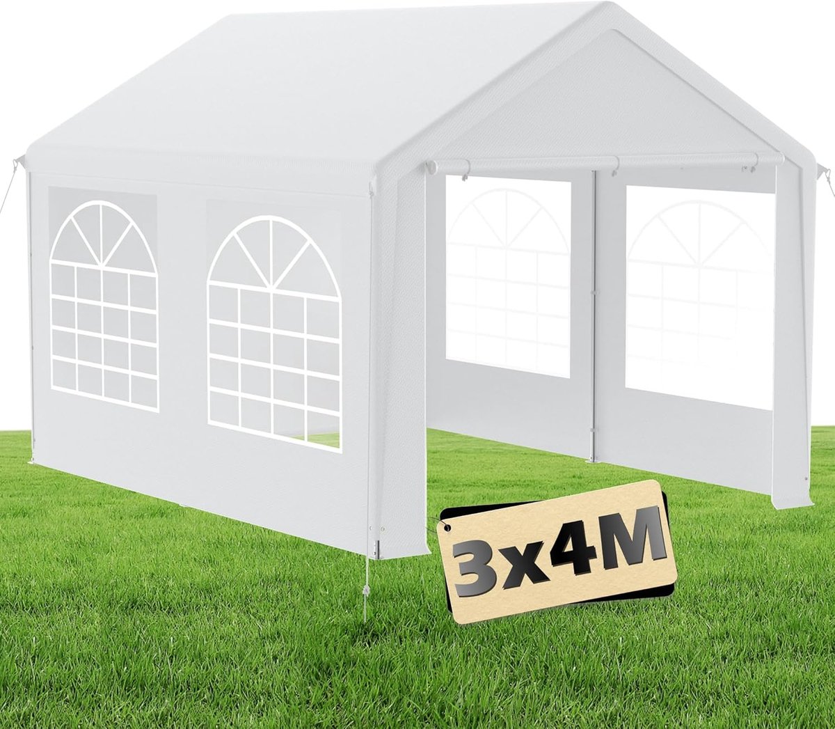 Grote Partytent - Tuinfeest Tent - Buitenfeest Organiseren - Waterdicht UV Bestendig - 3 x 4 Meter - Wit Grijs
