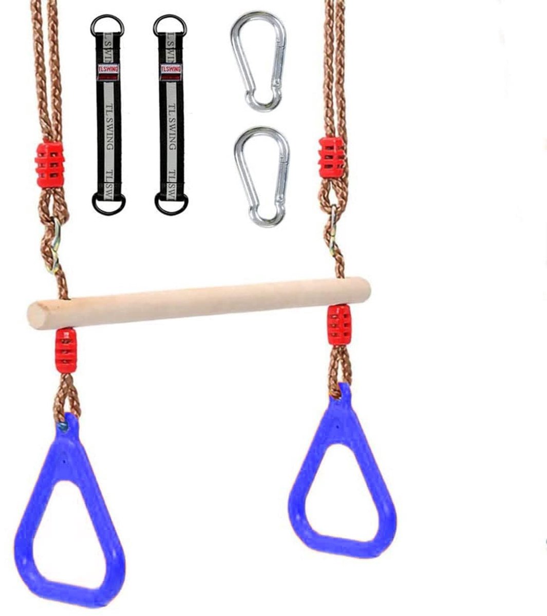 Dailygoods- Trapeziumschommel multifunctioneel - Houten schommel - Kunststof ringen - Belastbaar tot 120 kg - Voor binnen/buiten - Afmetingen 45 cm/2 m