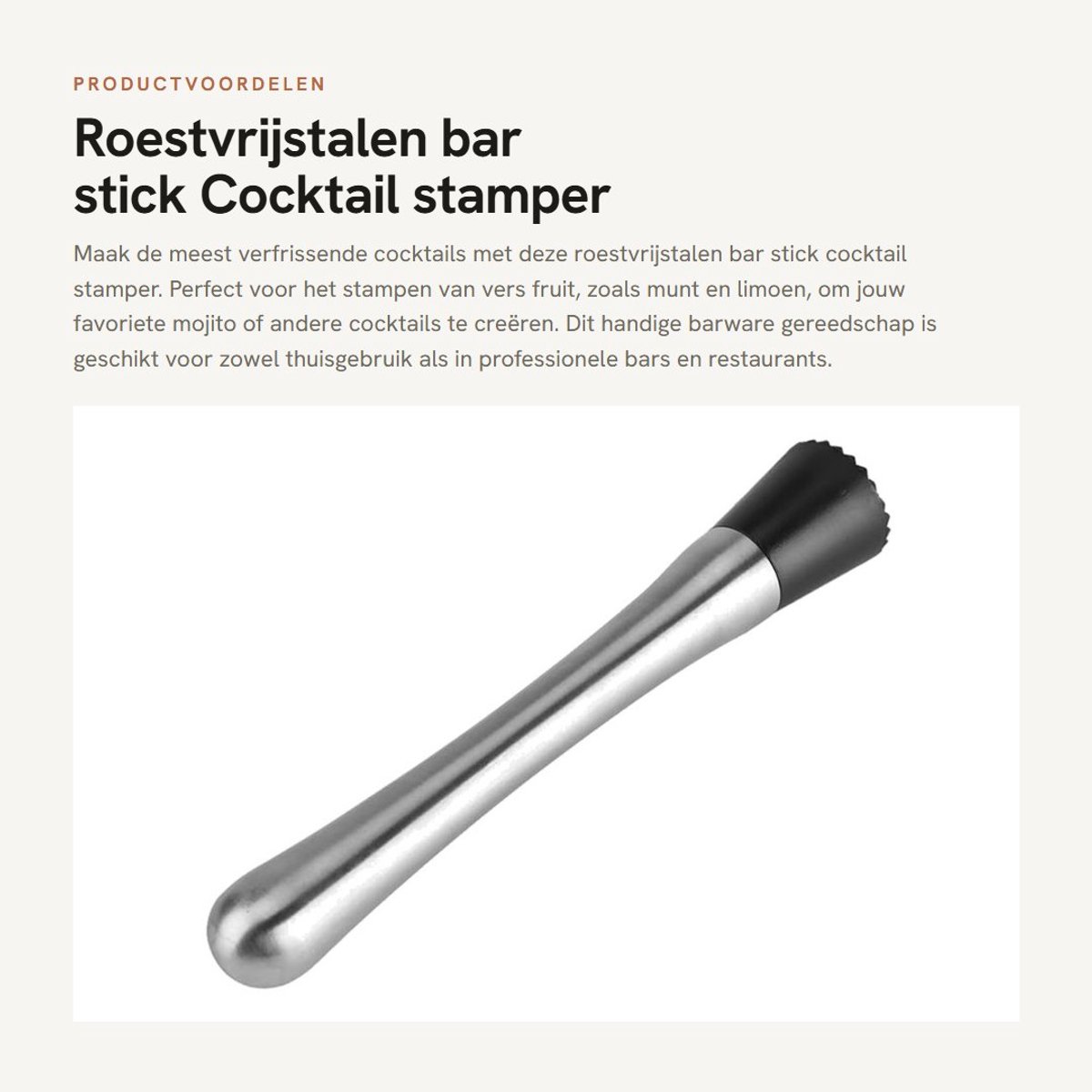 Dailygoods- Mojito Stamper Roestvrij Staal 304 - Cocktail Stamper - Fruit Mixer - Barware Gereedschap - Voedselveilig - Comfortabel Gebruik - Cocktailstamper