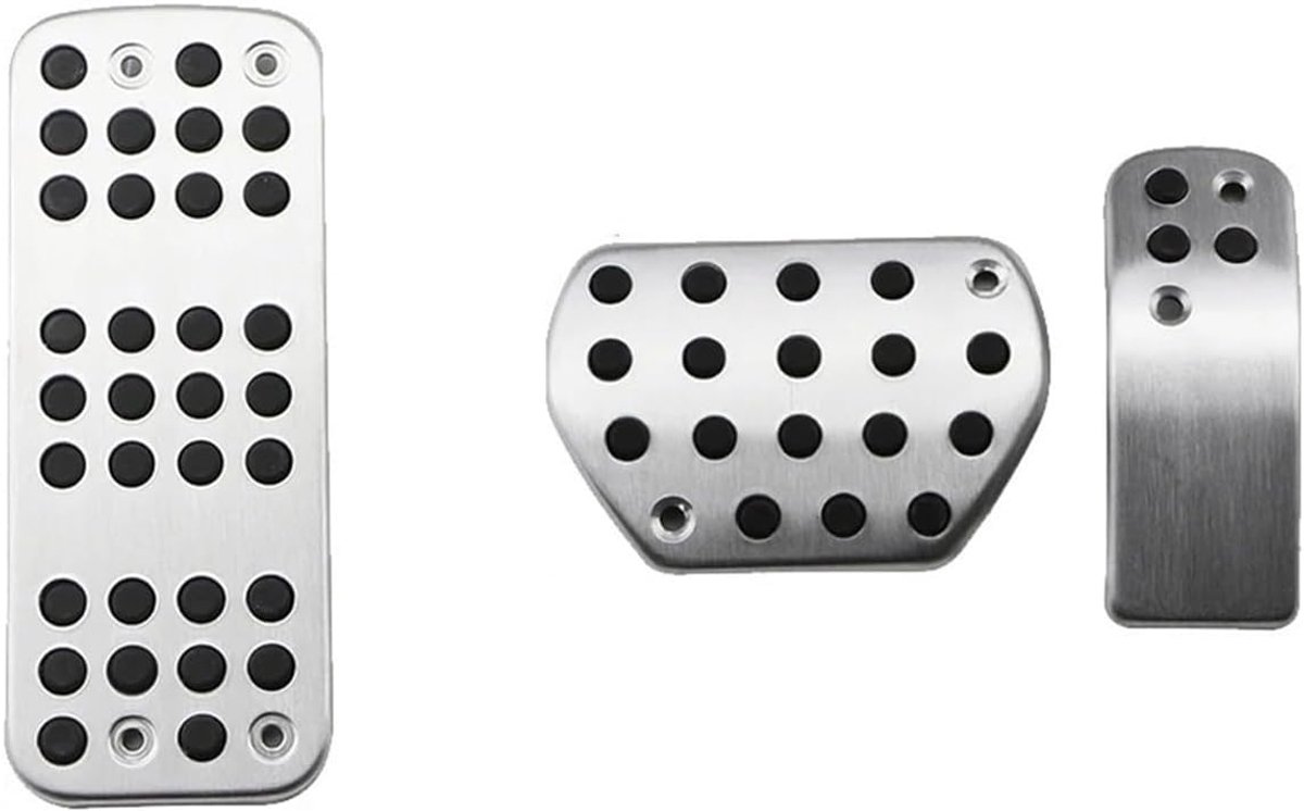 Pedaal Covers Set - Rem Koppeling Gas - Veiliger Rijden - Antislip Aluminium Rubber - AT met Rust - Zilver Zwart