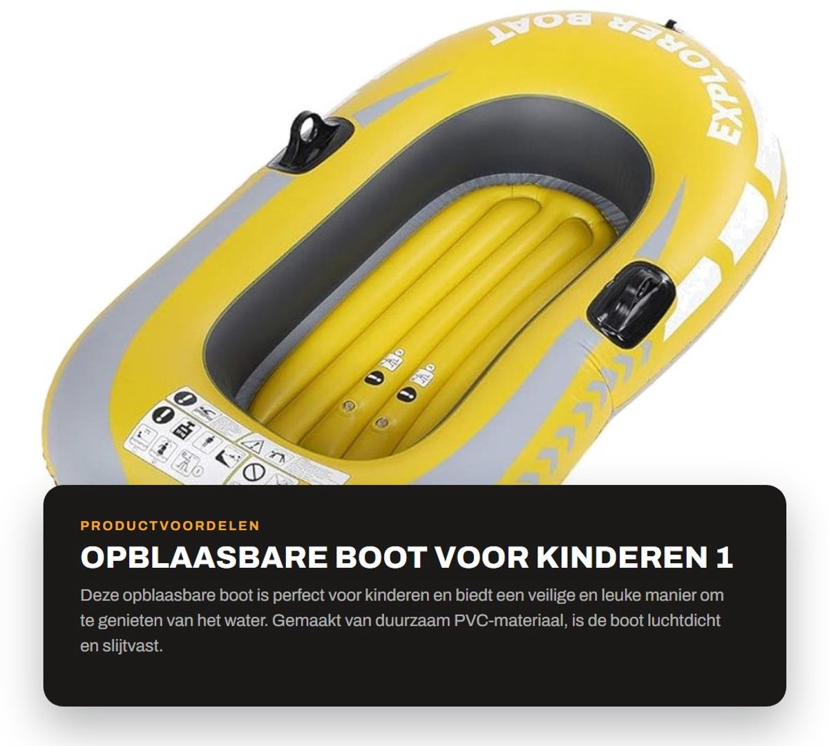 Dailygoods- Opblaasbare Boot - Geschikt voor 1 Persoon - Draagvermogen tot 55kg - PVC Materiaal - Eenvoudig Op te Vouwen - Snelle Klep voor Opblazen - Kano