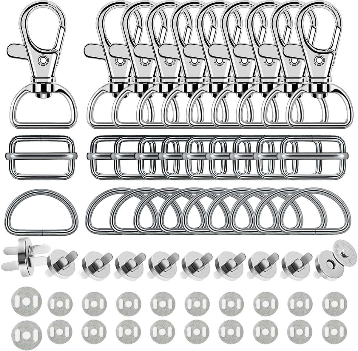 Dailygoods- Karabijnhaak Draaibaar - 40 Stuks - Sleutelhanger Sluiting - D-Ringen - Magneetknoppen - Zinklegering - 360° Draaibaar