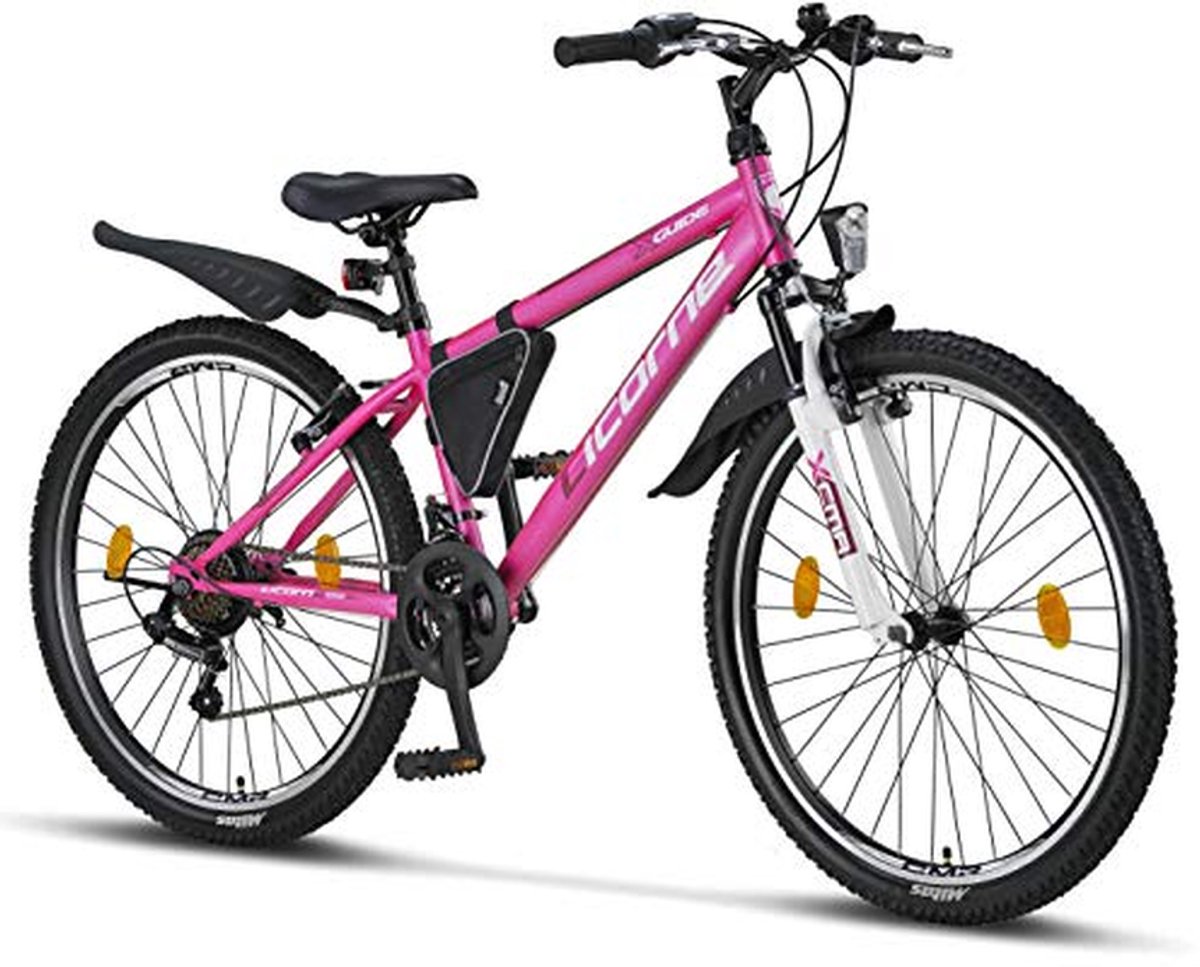 Mountainbike Gids All-round fiets Sportief fietsen 21 versnellingen 26 inch Roze Wit