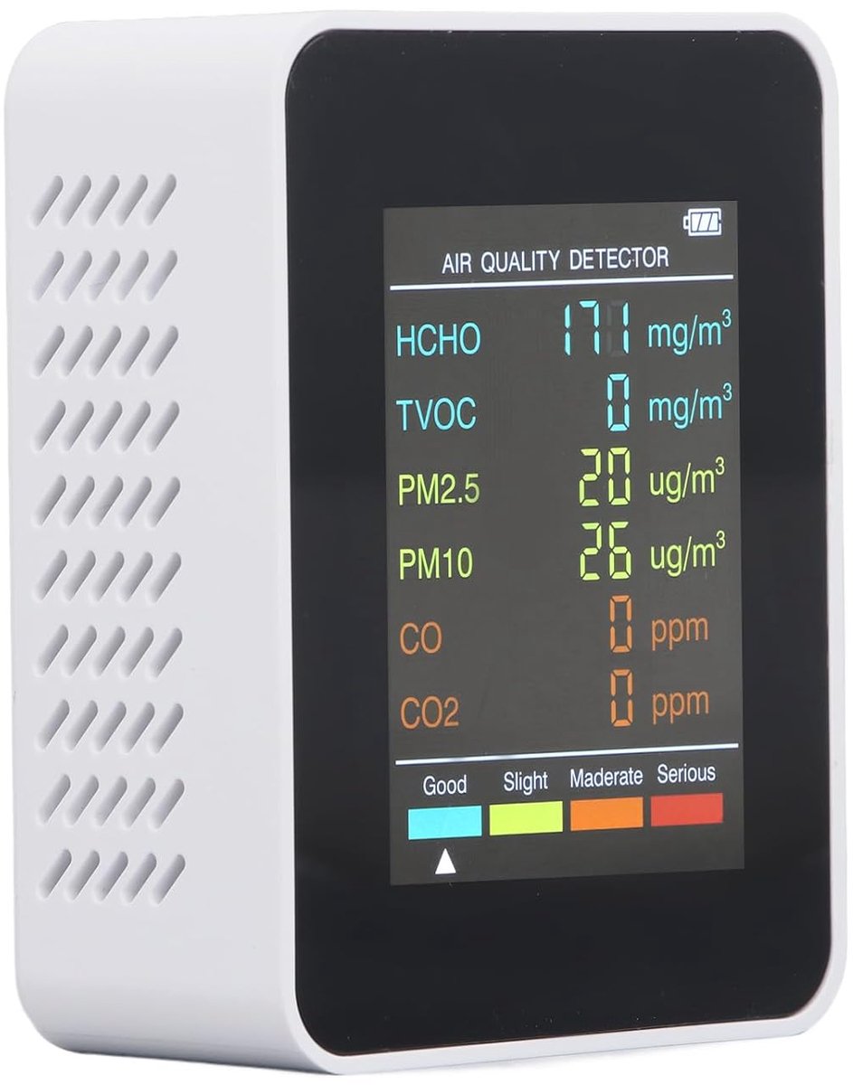 Luchtkwaliteitsmonitor - CO2 meter - Binnenlucht meten - Meerdere sensoren - LCD display - Wit