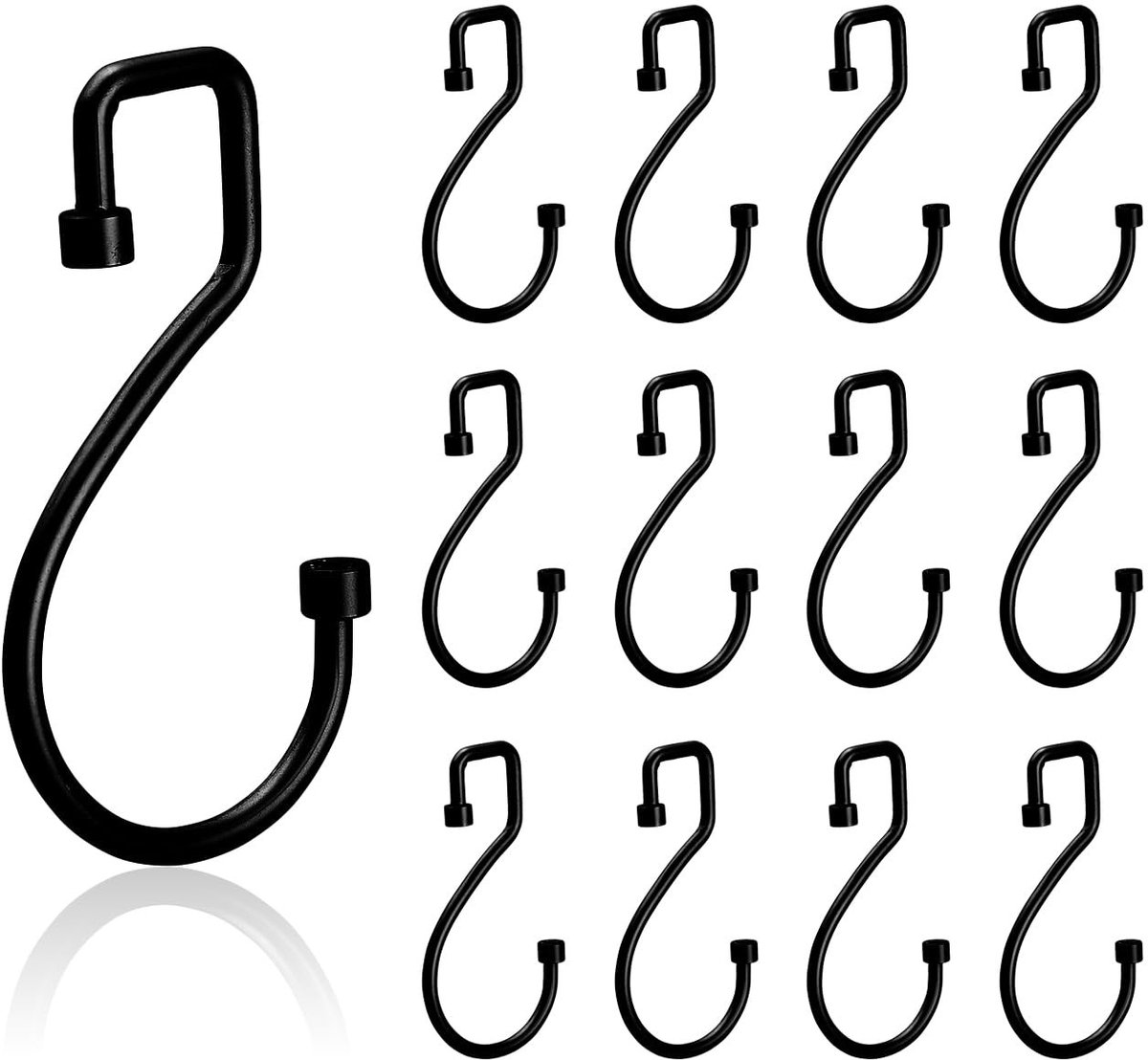 Dailygoods- Douchegordijnhaken 12 stuks - S-vormige Haken - Metalen Haken - Roestvrij - Sterk en Duurzaam - Zwart - Haak