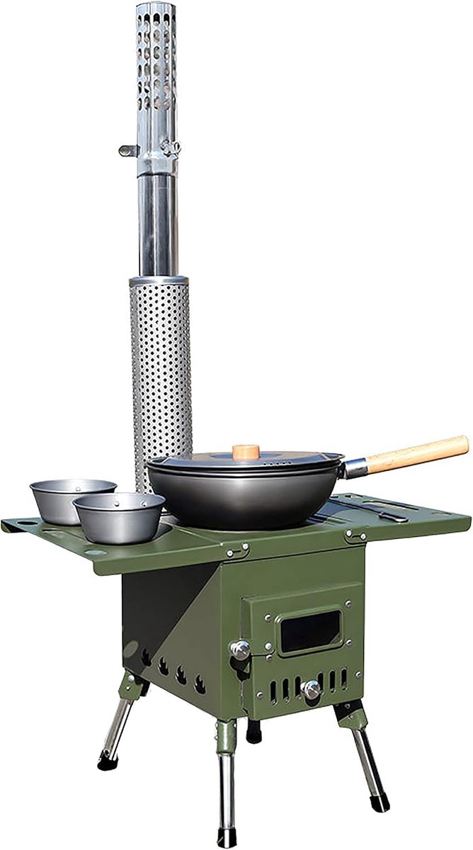 Outdoor Houtkachel - Kampeeroven Picnic - Buiten Koken - Volledige Houtverbranding - 8 kg Oven - Zwart