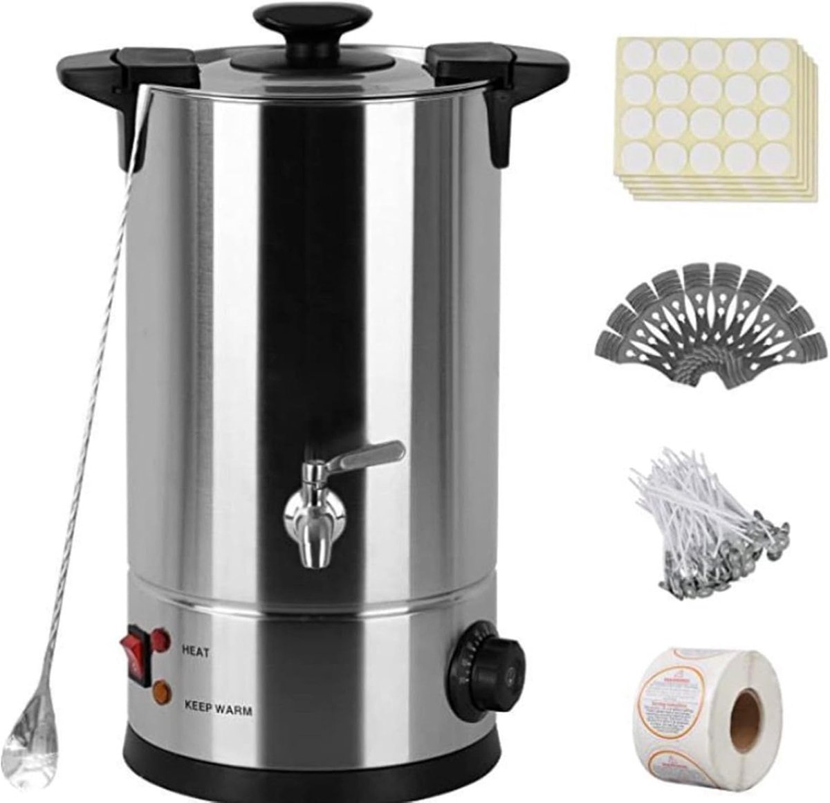 Elektrische Wax Smelter - Kaarsen Smeltmachine - Zelf Kaarsen Maken - Instelbare Temperatuur - 8L Capaciteit - Zilver