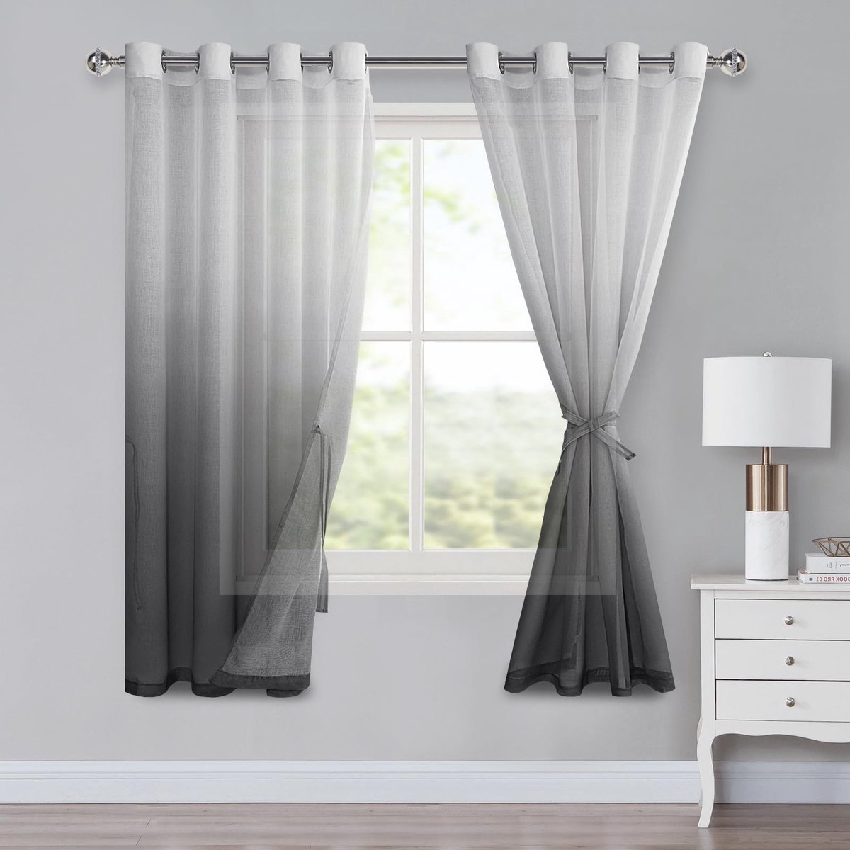 Dailygoods- Ombre Gordijnen Kleurverloop - Vitrage met Oogjes - Set van 2 - H 160xB 140 cm - Voor Slaapkamer/Woonkamer - Luxe Voile