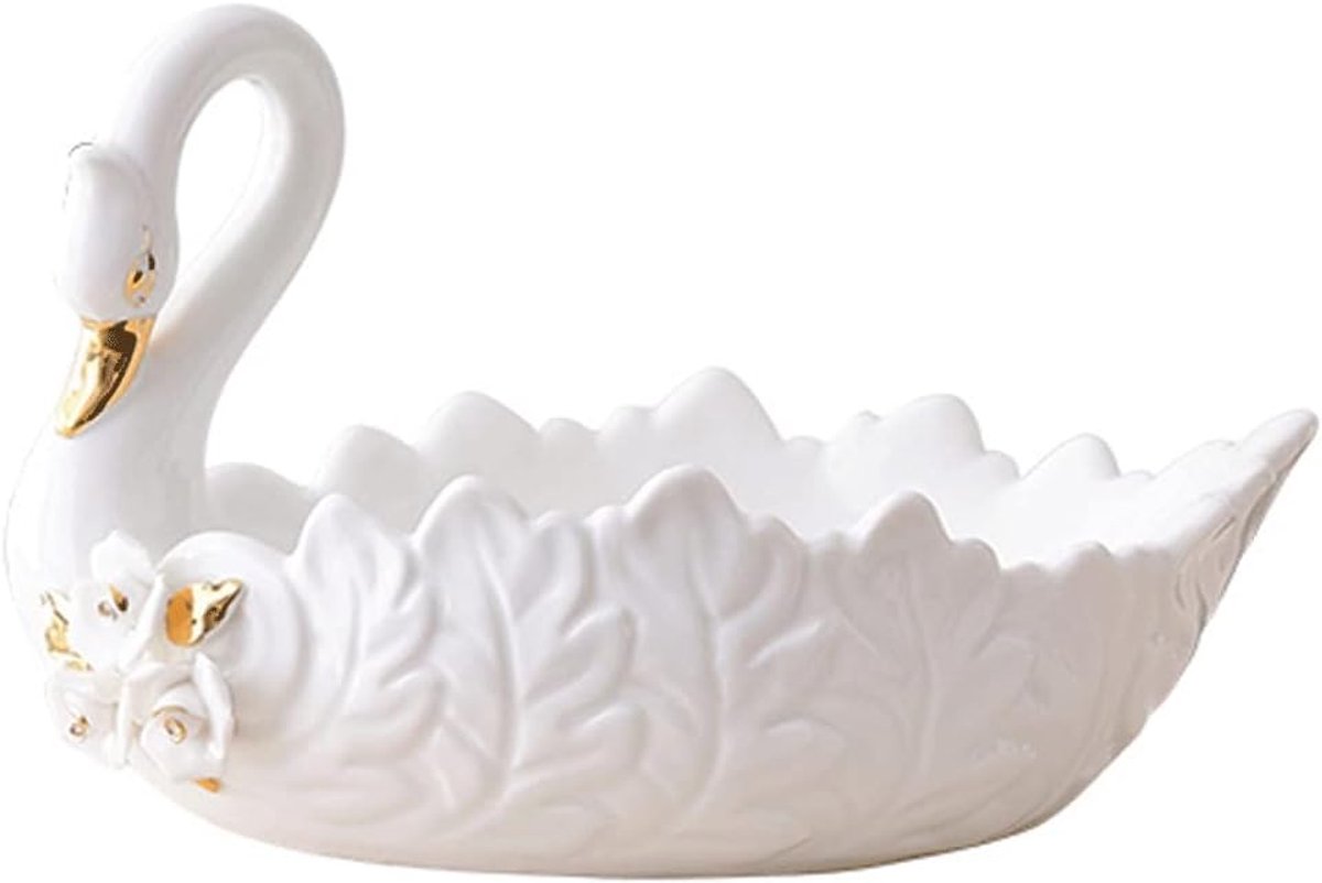 Fruitschaal Keramiek - Decoratief Bord - Keuken Decoratie - Zwaan Vorm Ontwerp - 25x16.5cm - Wit