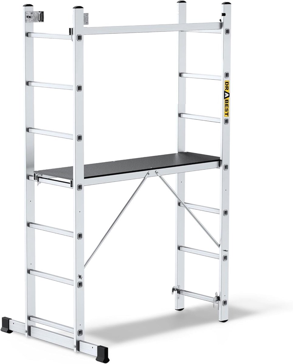 Aluminium Ladder - Werkplatform Steiger - Klus Klussen - Inklapbaar Ontwerp - 14 Treden - Zilver Goud